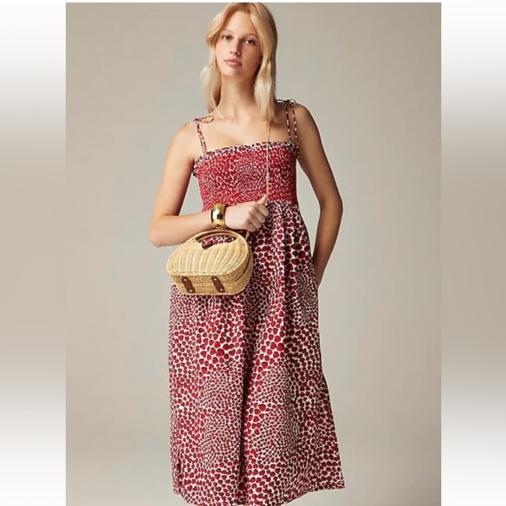 EUC! J. Crew Red and White Strawberry Print Midi Dress